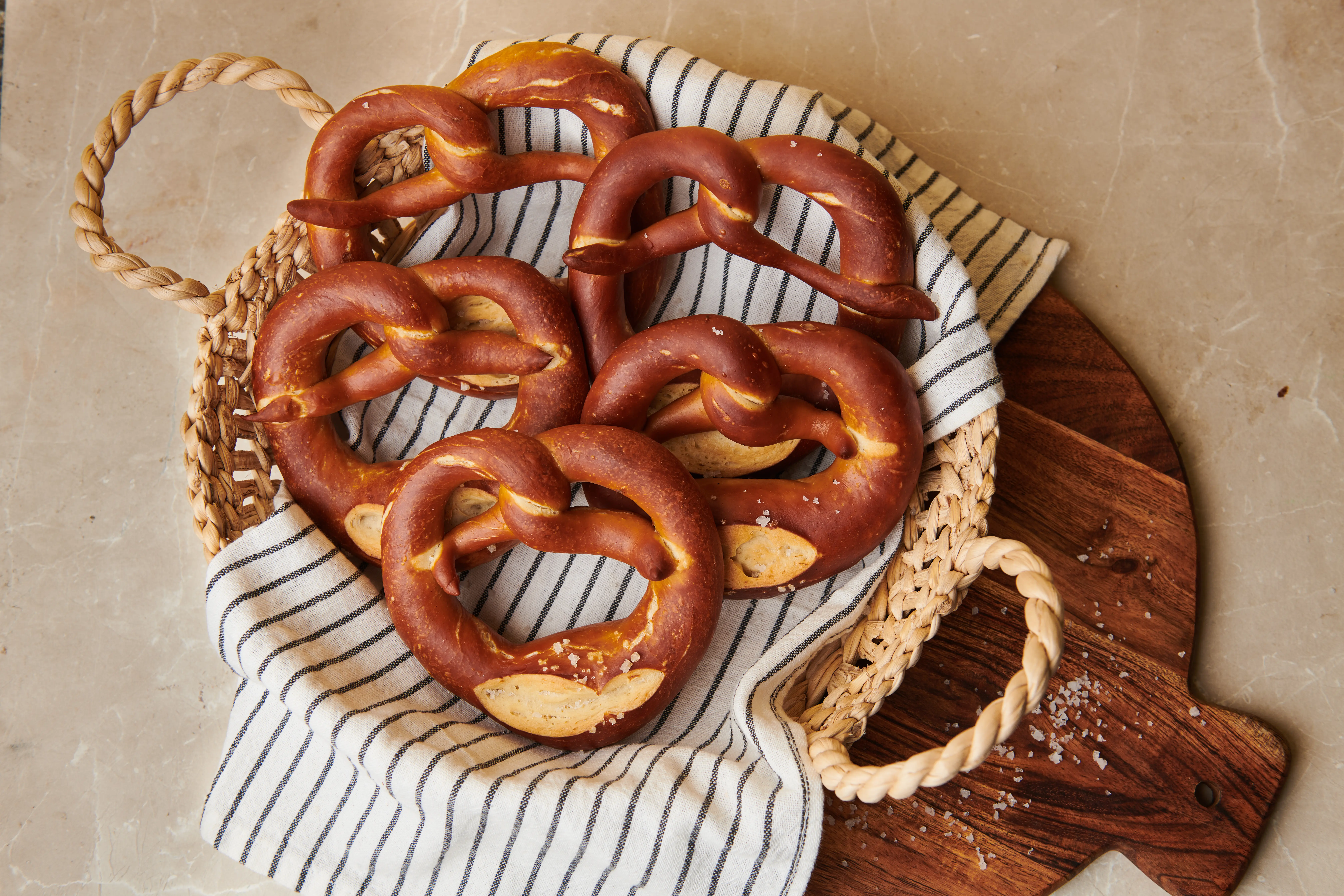 Classic Bavarian pretzel with golden brown crust